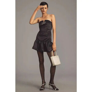 NWD Anthropologie Maeve Strapless Bow Bubble Hem Dress Size L Black GC402